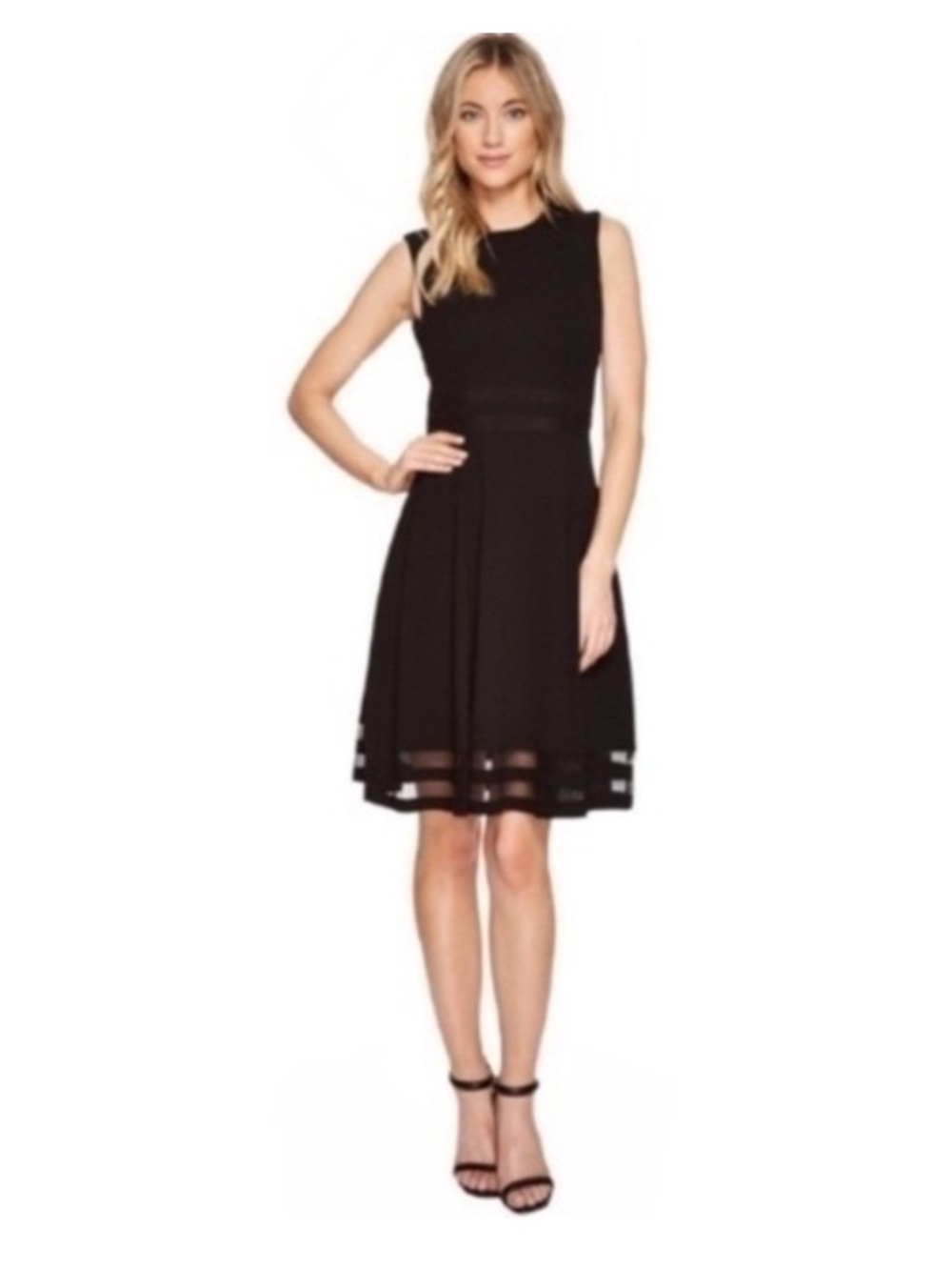 Calvin Klein black illusion stripe flare dress 14